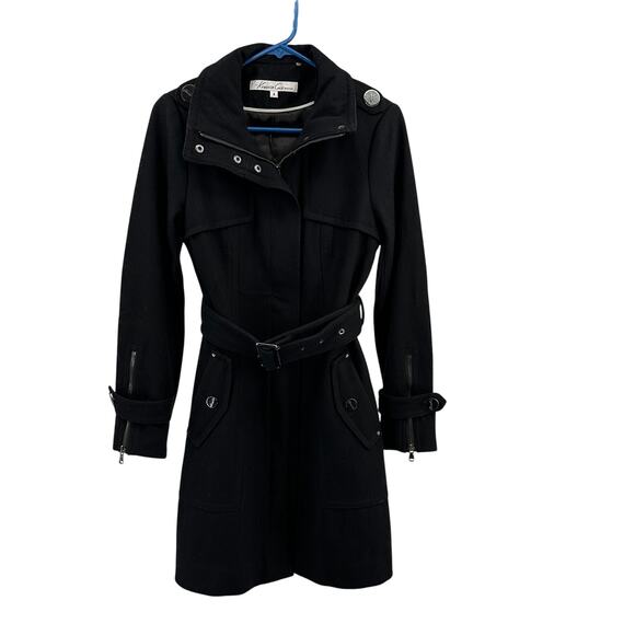 Kenneth Cole New York Waist Tie Coat WMNS 4 Black Wool Blend Zip Up Lined Jacket - Picture 2 of 10